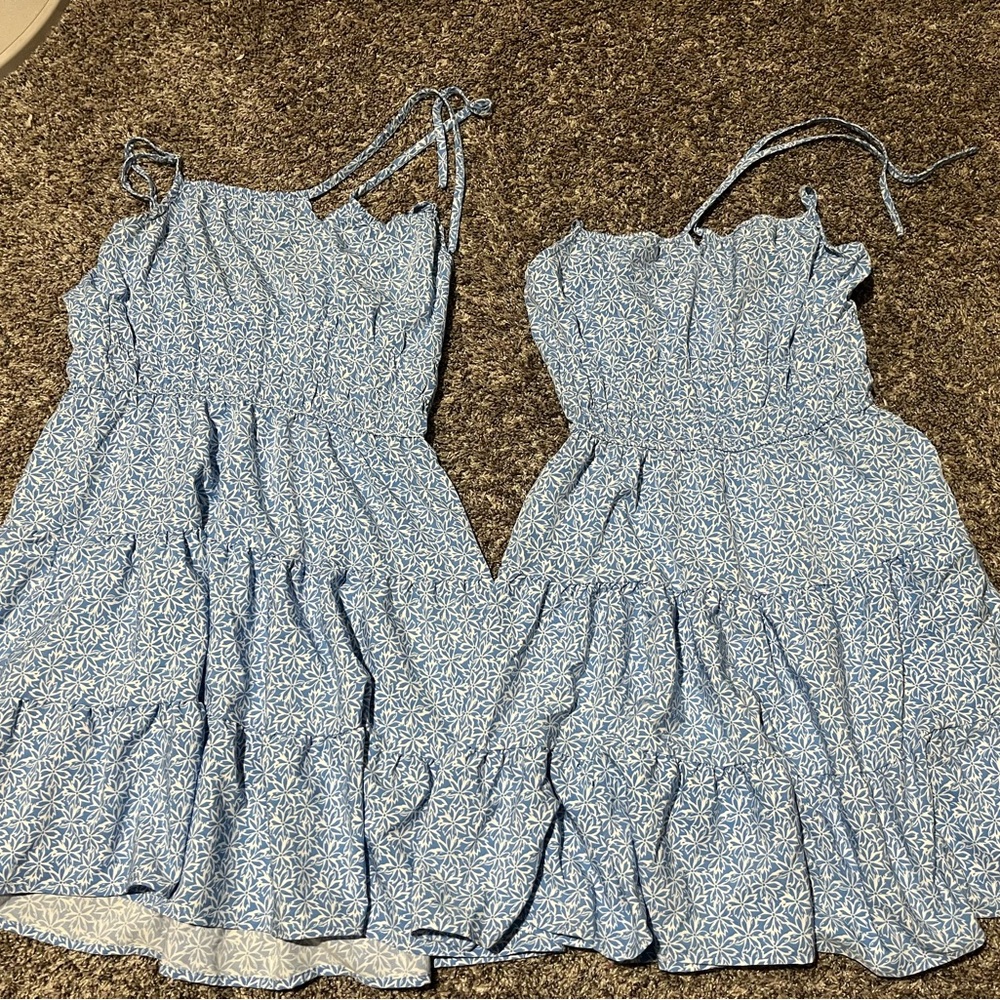 Girls' Light Blue Floral Tie-Strap Casual Dress